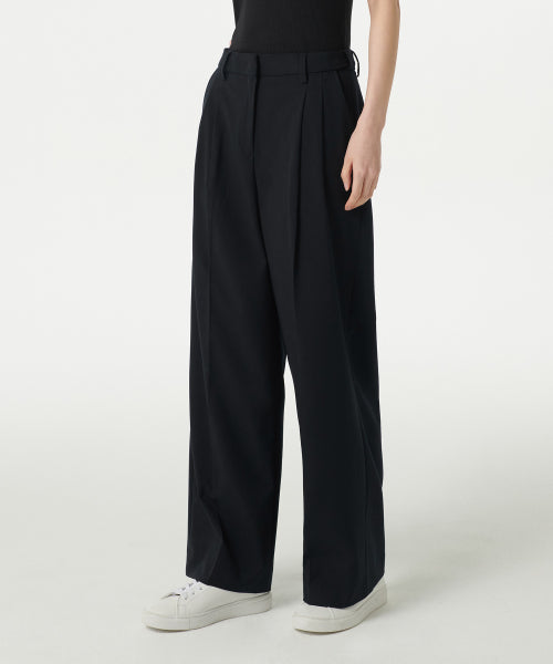 LIGHTWEIGHT HIGH WAIST WIDE BANDING SLACKS BLACK