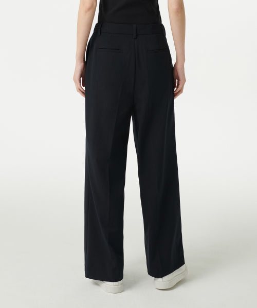 LIGHTWEIGHT HIGH WAIST WIDE BANDING SLACKS BLACK