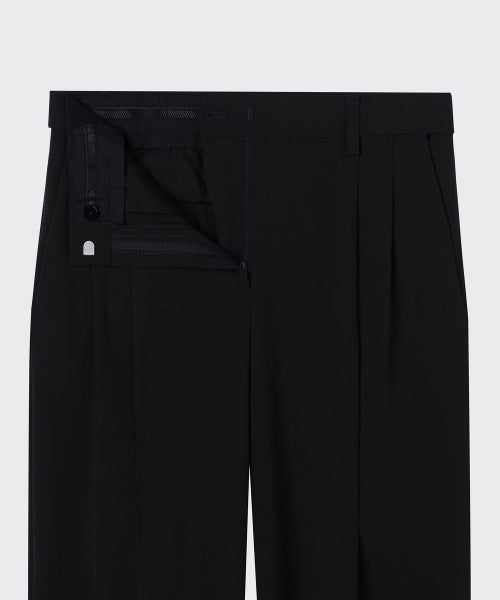 LIGHTWEIGHT HIGH WAIST WIDE BANDING SLACKS BLACK