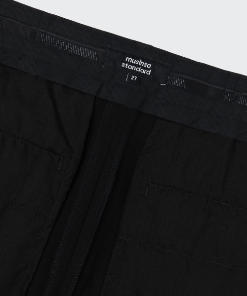 LIGHTWEIGHT HIGH WAIST WIDE BANDING SLACKS BLACK