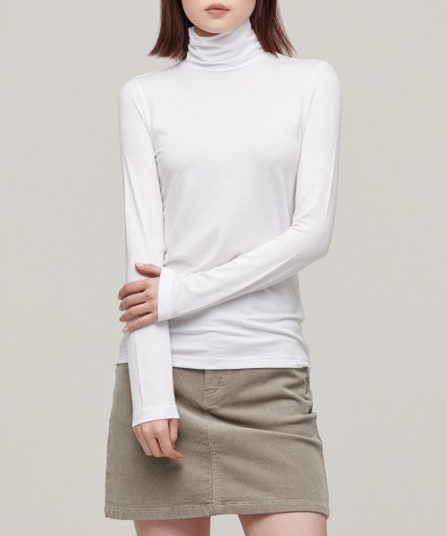 WOMENS TENCEL SLIM TURTLE NECK TEE #韓韶禧同款! - 16 COLORS WHITE