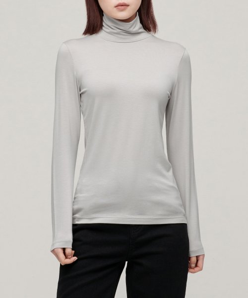 WOMENS TENCEL SLIM TURTLE NECK TEE #韓韶禧同款! - 16 COLORS LIGHT GREY