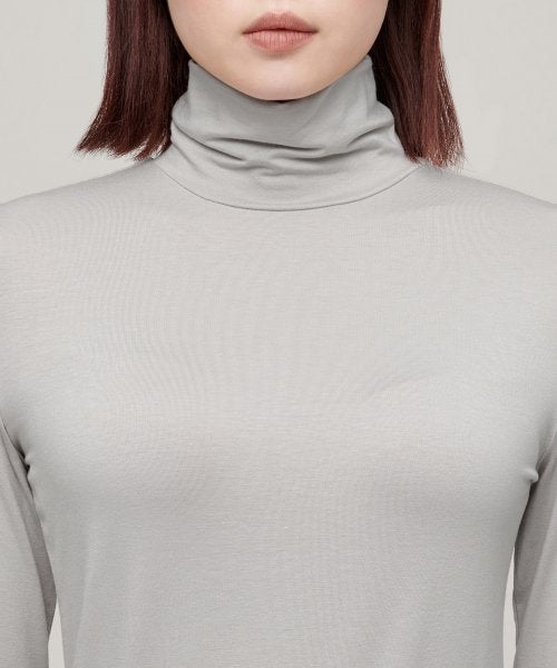 WOMENS TENCEL SLIM TURTLE NECK TEE #韓韶禧同款! - 16 COLORS LIGHT GREY
