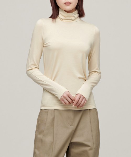 WOMENS TENCEL SLIM TURTLE NECK TEE #韓韶禧同款! - 16 COLORS CREAM