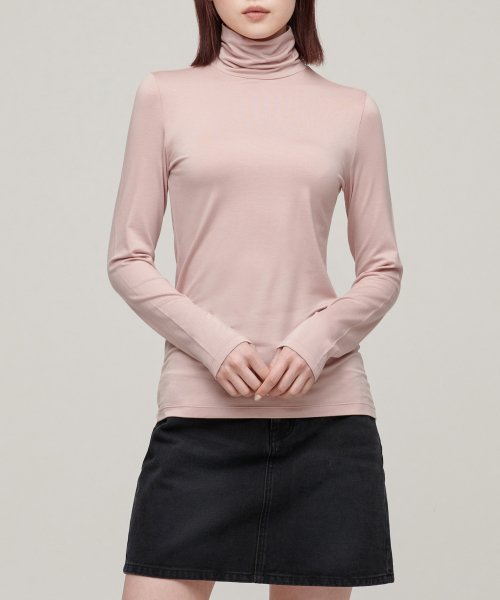 WOMENS TENCEL SLIM TURTLE NECK TEE #韓韶禧同款! - 16 COLORS PINK