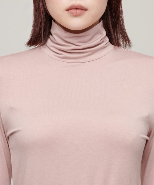 WOMENS TENCEL SLIM TURTLE NECK TEE #韓韶禧同款! - 16 COLORS PINK