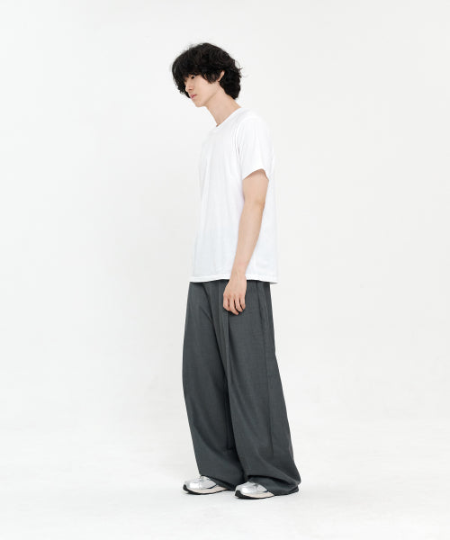ONE TUCK WIDE SLACKS - 5 COLORS GREY