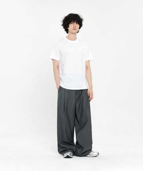 ONE TUCK WIDE SLACKS - 5 COLORS GREY