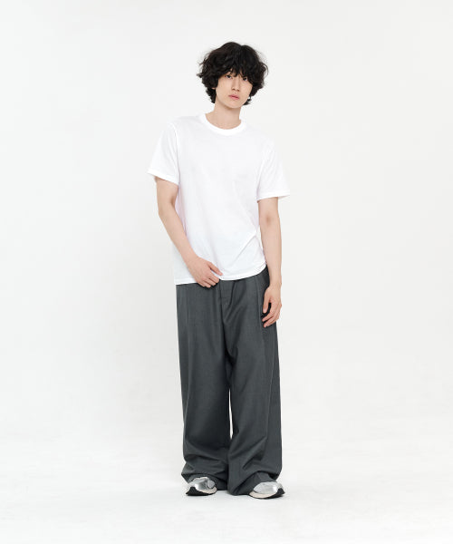 ONE TUCK WIDE SLACKS - 5 COLORS GREY