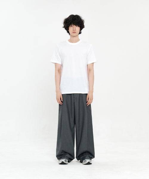 ONE TUCK WIDE SLACKS - 5 COLORS GREY