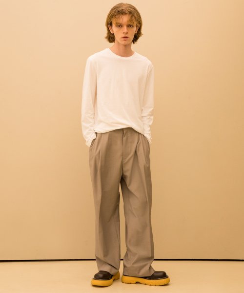 ONE TUCK WIDE SLACKS - 5 COLORS BEIGE