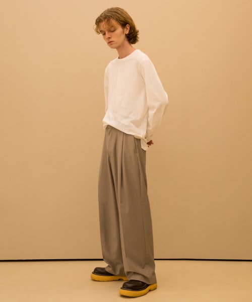 ONE TUCK WIDE SLACKS - 5 COLORS BEIGE