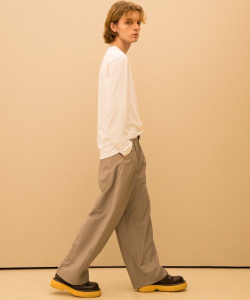 ONE TUCK WIDE SLACKS - 5 COLORS BEIGE
