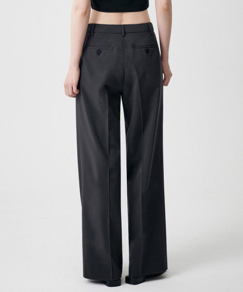 WIDE HIDDEN BANDING SLACKS - 2 COLORS GRAY