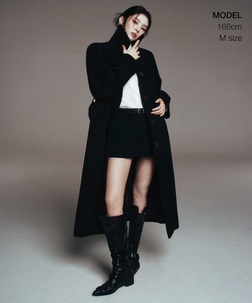 WOMENS CASHMERE BLEND BALMACAAN ROBE COAT #韓韶禧同款! - 8 COLORS BLACK