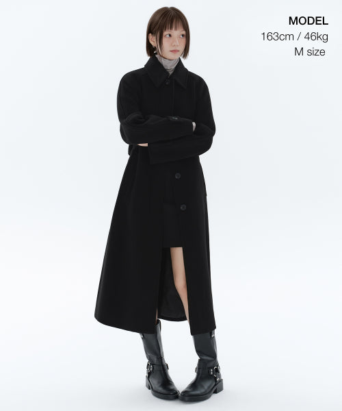 WOMENS CASHMERE BLEND BALMACAAN ROBE COAT #韓韶禧同款! - 8 COLORS BLACK