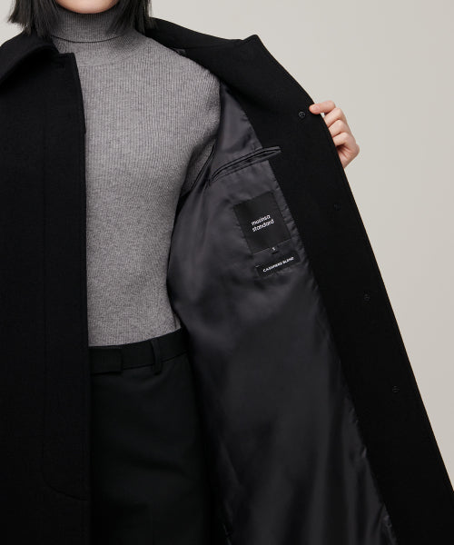 WOMENS CASHMERE BLEND BALMACAAN ROBE COAT #韓韶禧同款! - 8 COLORS BLACK