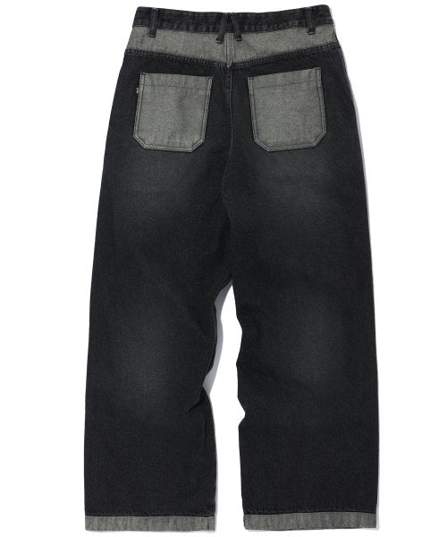 LAYER WIDE DENIM PANTS - 3 COLORS BLACK