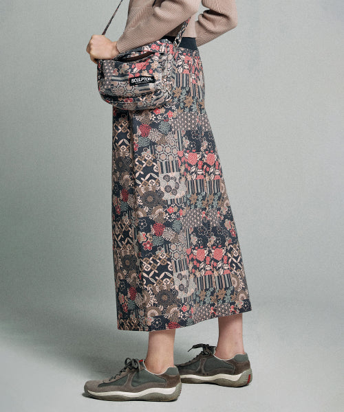 SUNDRY PATCHWORK MAXI SKIRT - 2 COLORS NAVY