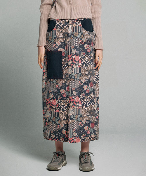 SUNDRY PATCHWORK MAXI SKIRT - 2 COLORS NAVY