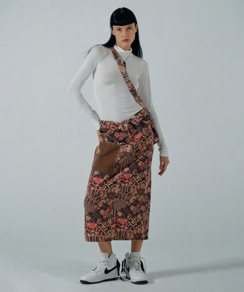 SUNDRY PATCHWORK MAXI SKIRT - 2 COLORS BROWN