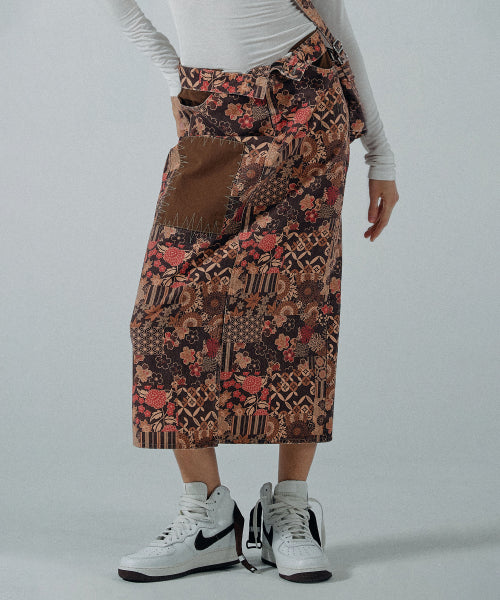 SUNDRY PATCHWORK MAXI SKIRT - 2 COLORS BROWN