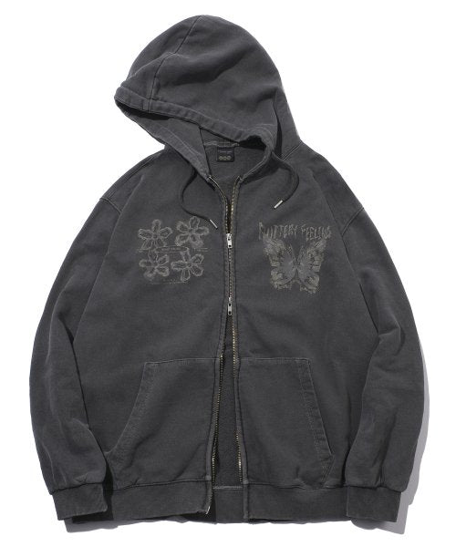 2-WAY PIGMENT HOOD ZIP-UP - 4 COLORS BLACK