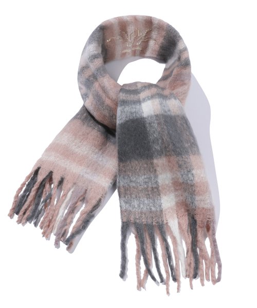 BRUSHED CHECK MUFFLER - 3 COLORS PINK