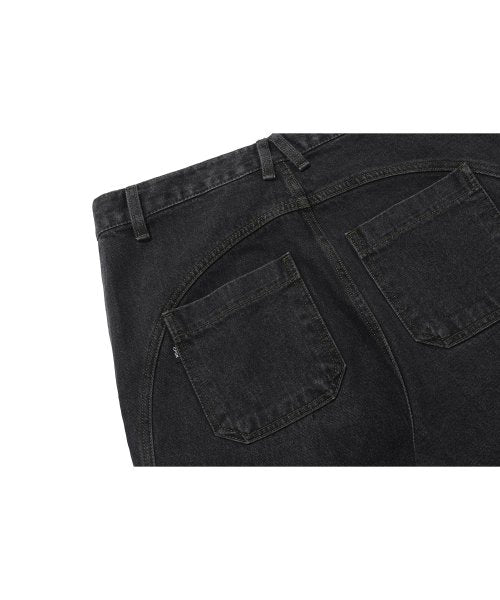MIXED PANEL WIDE DENIM PANTS - 3 COLORS BLACK