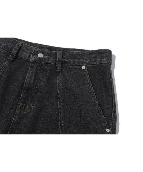 MIXED PANEL WIDE DENIM PANTS - 3 COLORS BLACK