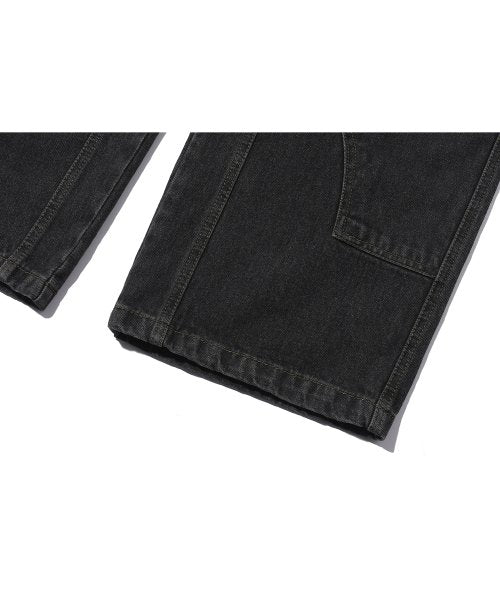 MIXED PANEL WIDE DENIM PANTS - 3 COLORS BLACK
