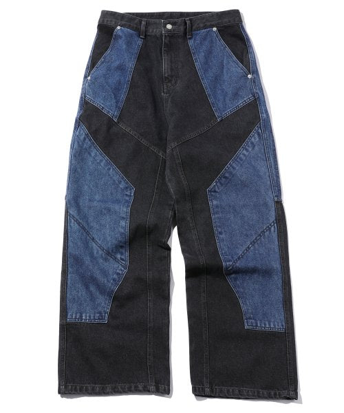 MIXED PANEL WIDE DENIM PANTS - 3 COLORS INDIGO