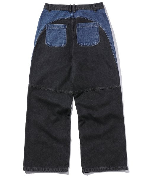 MIXED PANEL WIDE DENIM PANTS - 3 COLORS INDIGO
