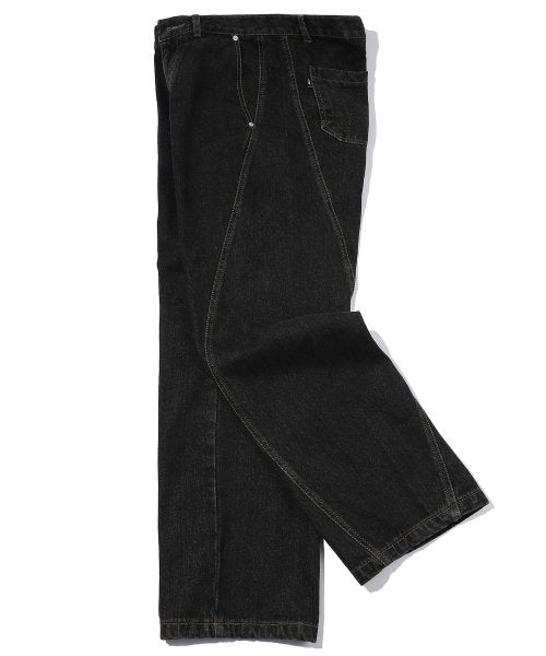 CURVED WIDE DENIM PANTS - 2 COLORS BLACK