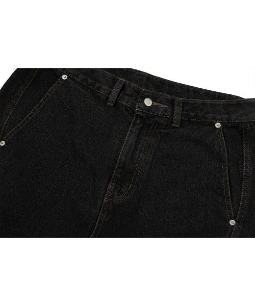 CURVED WIDE DENIM PANTS - 2 COLORS BLACK