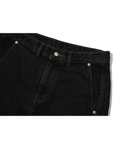 CURVED WIDE DENIM PANTS - 2 COLORS BLACK