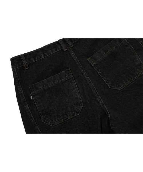 CURVED WIDE DENIM PANTS - 2 COLORS BLACK