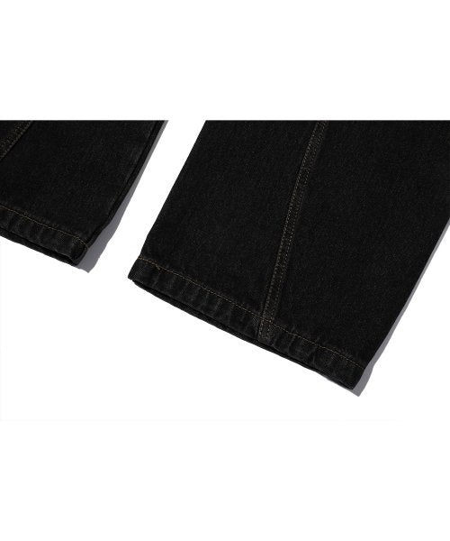 CURVED WIDE DENIM PANTS - 2 COLORS BLACK
