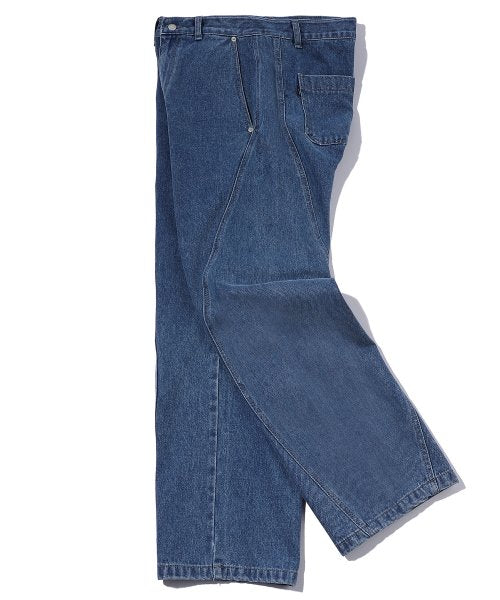 CURVED WIDE DENIM PANTS - 2 COLORS INDIGO