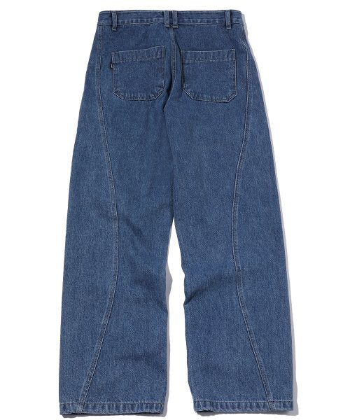 CURVED WIDE DENIM PANTS - 2 COLORS INDIGO