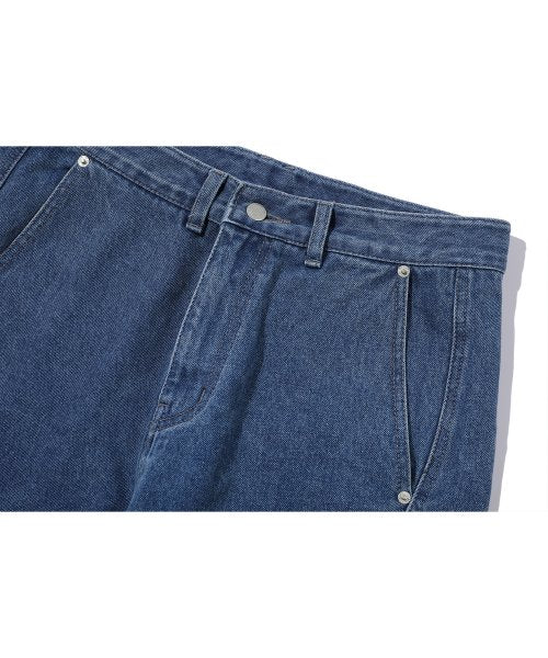 CURVED WIDE DENIM PANTS - 2 COLORS INDIGO