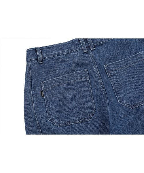 CURVED WIDE DENIM PANTS - 2 COLORS INDIGO