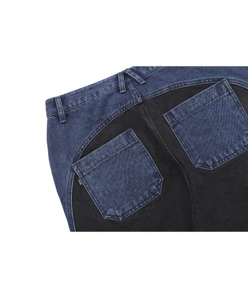 MIXED PANEL WIDE DENIM PANTS - 3 COLORS BLUE