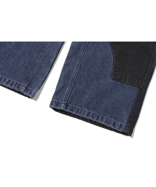 MIXED PANEL WIDE DENIM PANTS - 3 COLORS BLUE