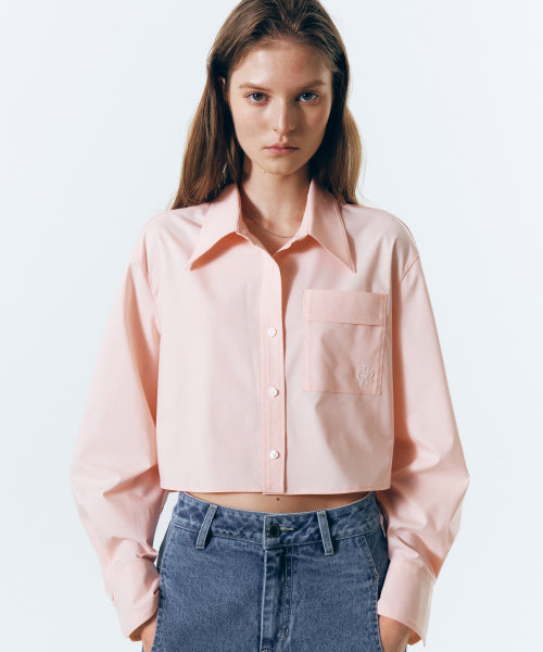 WRINKLE FREE CROP SHIRT - 2 COLORS