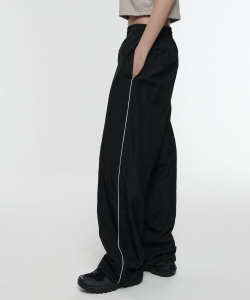 SIDE LINE WIDE TRACK PANTS - 4 COLORS BLACK