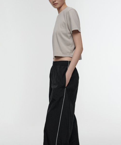 SIDE LINE WIDE TRACK PANTS - 4 COLORS BLACK