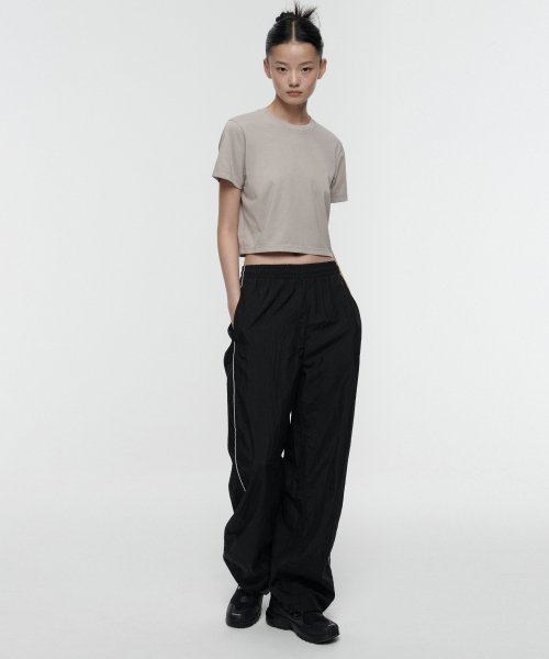 SIDE LINE WIDE TRACK PANTS - 4 COLORS BLACK