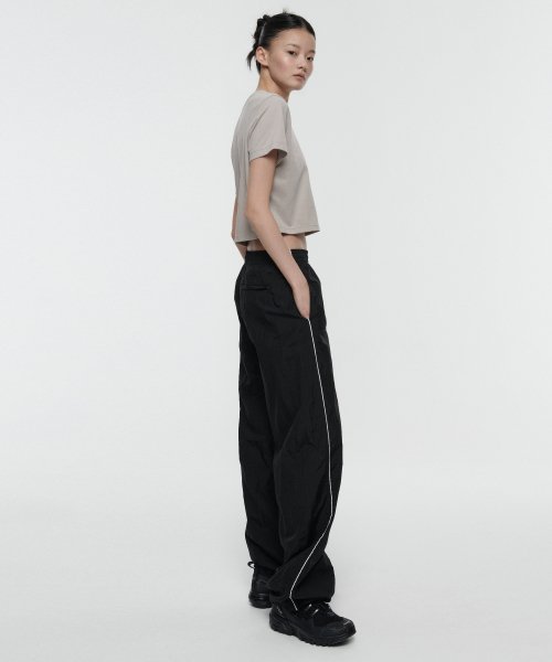 SIDE LINE WIDE TRACK PANTS - 4 COLORS BLACK