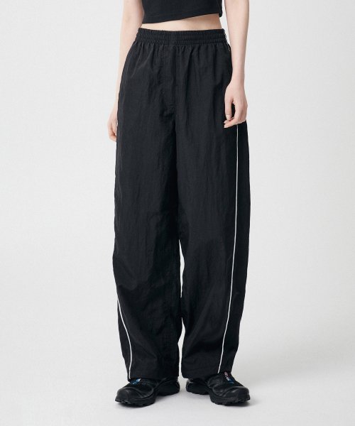 SIDE LINE WIDE TRACK PANTS - 4 COLORS BLACK